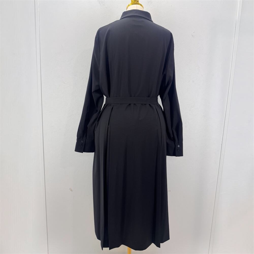 NWT Marina Rinaldi Black Virgin Wool Shirt Dress Belted US 20 Neutral Minimalist - Picture 3 of 10